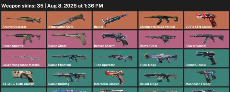 Valorant account inventory for LVL 154 · Xenohunter Knife & Araxys Operator