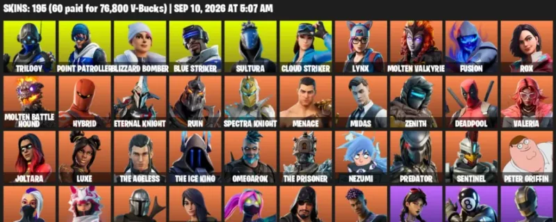 Fortnite account inventory for LVL 2320 - Trilogy - Point Patroller - 195 Outfits