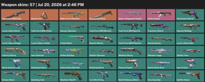 Valorant Accounts listing: LVL 290 · Task Force 809 Knife & Xenohunter Knife · 57 Skins - Diamond 2, 57 skins