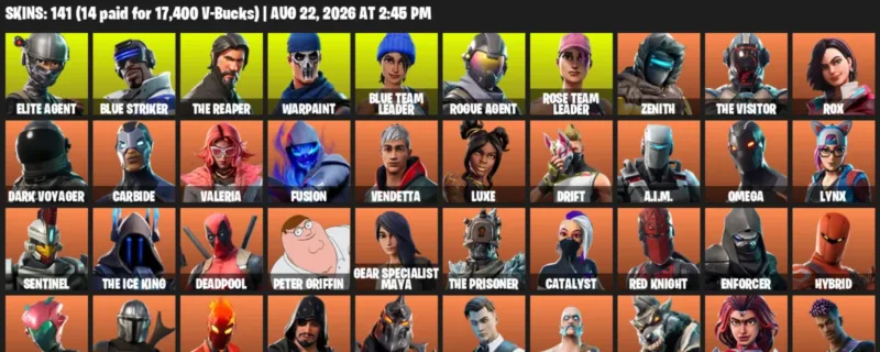Fortnite account inventory for LVL 2178 - Elite Agent - Blue Striker - 141 Outfits