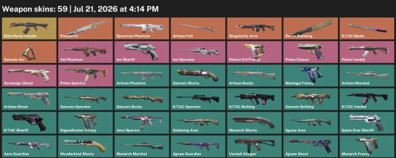 Valorant Accounts listing: LVL 166 · K/TAC Blade · 59 Skins - Platinum 2, 59 skins