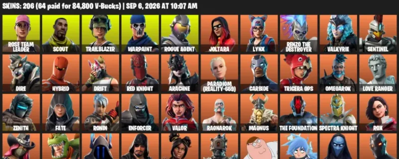 Fortnite account inventory for LVL 2270 - Rose Team Leader - Scout - 206 Outfits