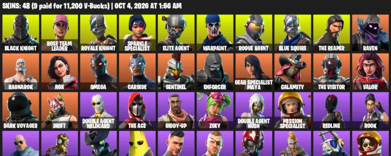 Fortnite account inventory for Black Knight - Rose Team Leader - 48 Outfits