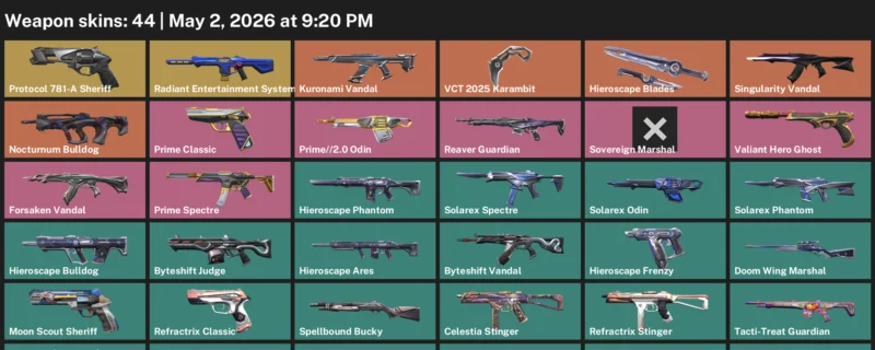 Valorant Accounts listing: LVL 38 / VCT Karambit, Kuronami/Singularity/Forsaken, 44 Skins - Gold, 44 skins