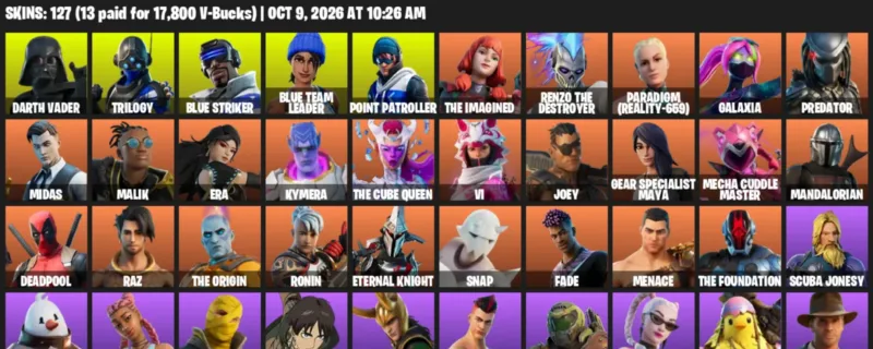 Fortnite account inventory for Darth Vader - Trilogy - 120 Outfits