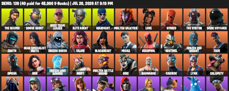 Fortnite Accounts listing: LVL 1374 - The Reaper - Rogue Agent - 120 Outfits - 120 outfits