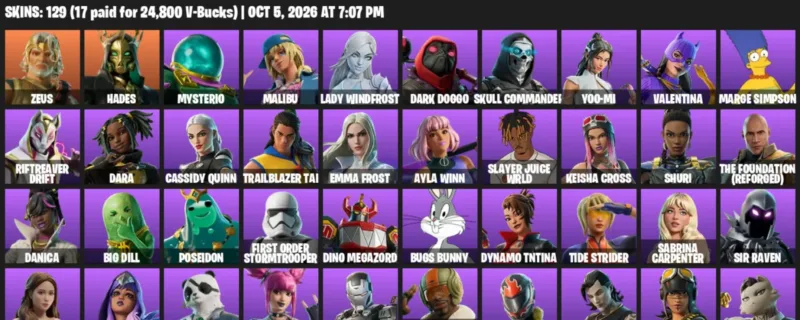 Fortnite account inventory for Zeus - Hades - 120 Outfits