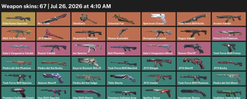 Valorant Accounts listing: LVL 266 · .SYS Melee & Bolt Knife · 67 Skins - Gold 2, 67 skins