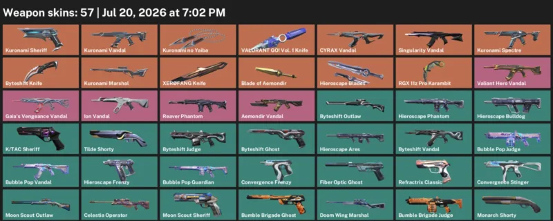 Valorant Accounts listing: LVL 141 · Blade of Aemondir & Byteshift Knife · 57 Skins - Gold 1, 57 skins
