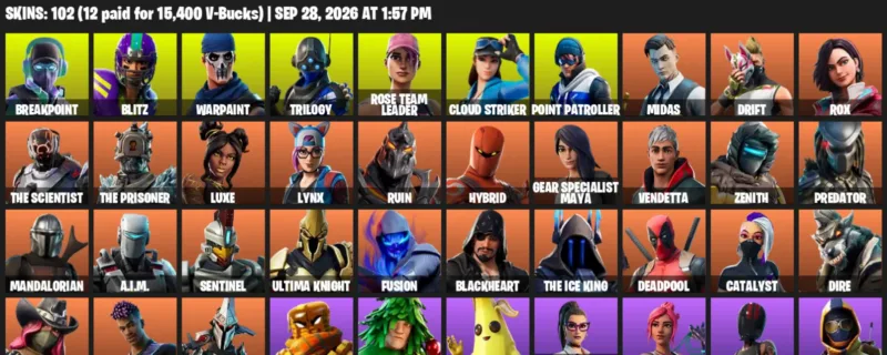 Fortnite account inventory for Breakpoint - Blitz - 102 Outfits