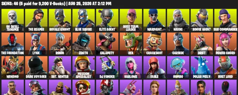 Fortnite account inventory for LVL 655 - OG Skull Trooper - The Reaper - 46 Outfits