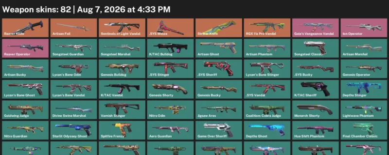 Valorant account inventory for LVL 197 · Reaver Knife & Striker Knife