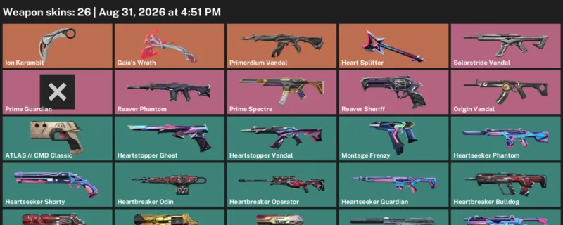 Valorant account inventory for LVL 189 · Ion Karambit & Cmd Classic