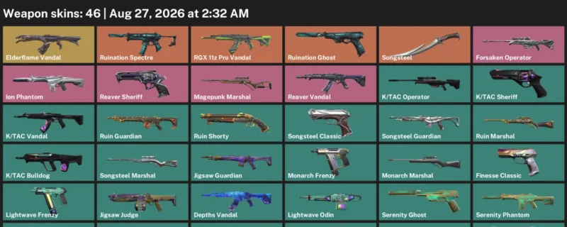 Valorant account inventory for LVL 90 · Elderflame Vandal & Forsaken Operator