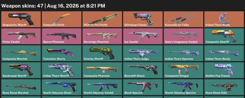 Valorant account inventory for LVL 245 · Composite Knife & Iridian Thorn Blade