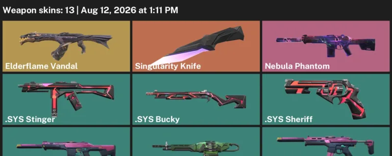 Valorant account inventory for LVL 30 · Elderflame Vandal & Singularity Knife