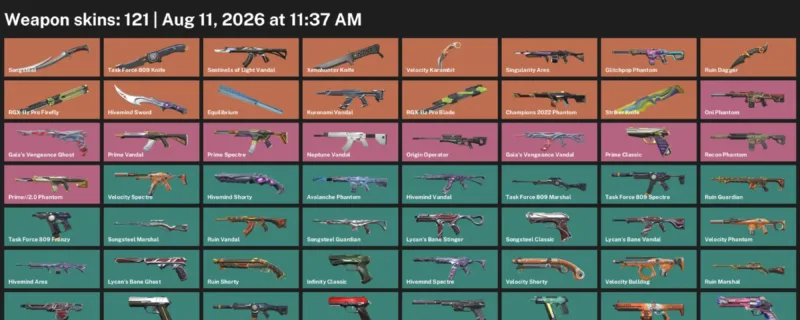 Valorant account inventory for LVL 345 · Xenohunter Knife & RGX 11z Pro Blade
