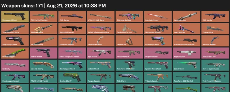Valorant account inventory for LVL 334 · Reaver Karambit & Velocity Karambit
