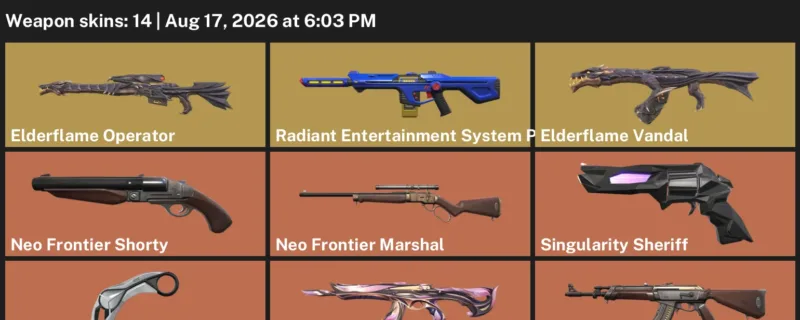Valorant account inventory for LVL 1 · Ion Karambit & Elderflame Vandal