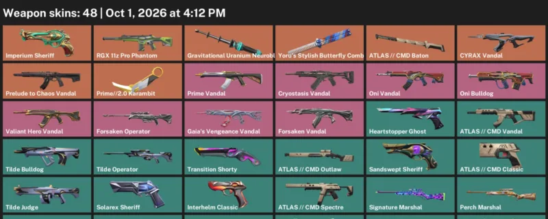 Valorant account inventory for LVL 256 · 2.0 Karambit & Cmd Vandal