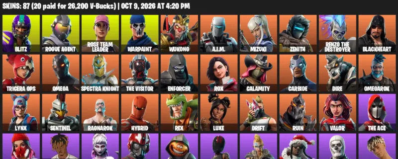 Fortnite account inventory for Blitz - Rogue Agent - 87 Outfits