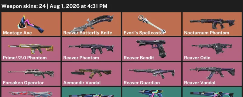 Valorant account inventory for LVL 43 · Reaver Butterfly Knife & Forsaken Operator