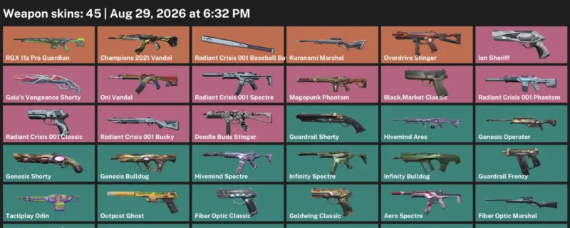 Valorant account inventory for LVL 42 · Champions 2021 Vandal & Aerosol Operator