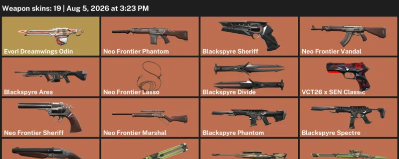 Valorant account inventory for LVL 1 · 19 Skins Araxys Operator & Araxys Operator & Blackspyre Ares