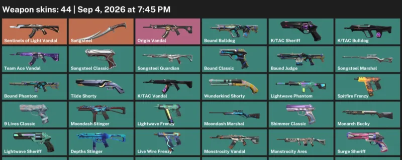 Valorant account inventory for LVL 224 · Bound Phantom & Bound Judge