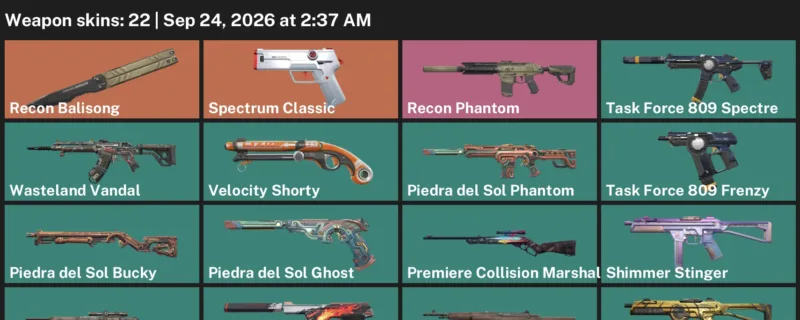 Valorant account inventory for LVL 54 · Infantry Operator & Piedra del Sol Phantom