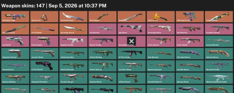 Valorant account inventory for LVL 415 · Tac Blade & Ruin Dagger