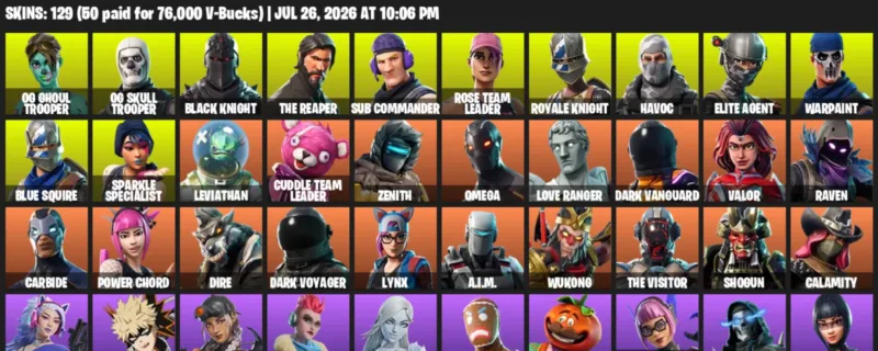 Fortnite Accounts listing: LVL 1240 - OG Ghoul Trooper - OG Skull Trooper - 129 Outfits - 129 outfits