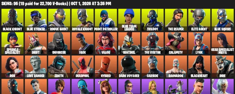 Fortnite account inventory for Black Knight - Blue Striker - 95 Outfits
