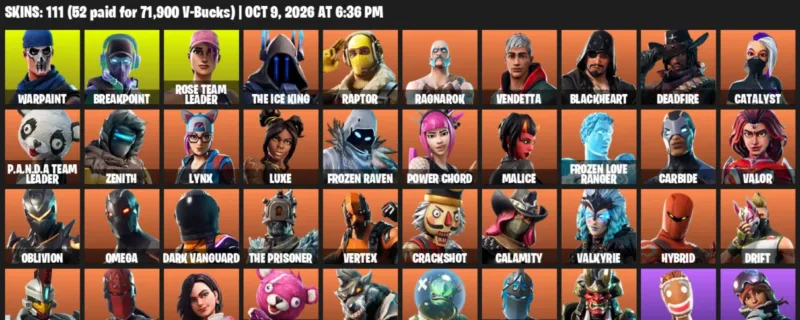 Fortnite account inventory for Warpaint - Breakpoint - 111 Outfits