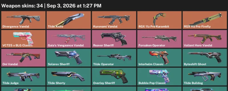 Valorant account inventory for LVL 332 · RGX 11z Pro Karambit & Tilde Knife