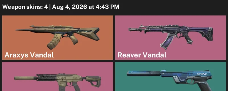 Valorant account inventory for LVL 44 · Reaver Vandal & 4 Skins Araxys Vandal