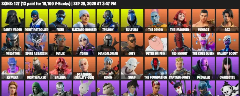 Fortnite account inventory for Darth Vader - Point Patroller - 120 Outfits