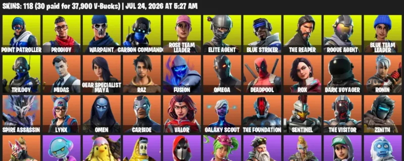 Fortnite Accounts listing: LVL 1737 - Point Patroller - Prodigy - 118 Outfits - 118 outfits