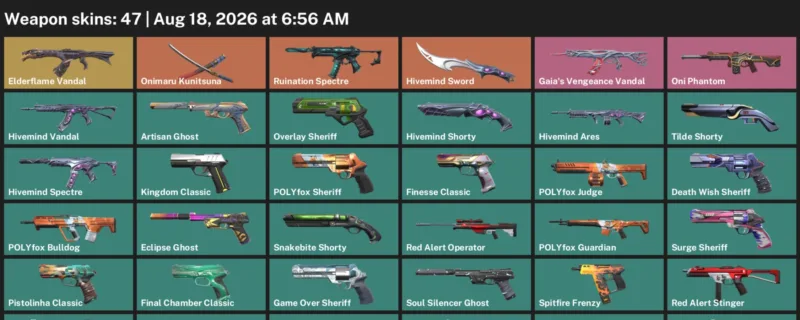 Valorant account inventory for LVL 449 · Elderflame Vandal & Death Wish Sheriff