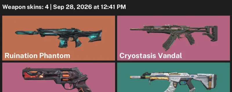 Valorant account inventory for LVL 48 · Ruination Phantom & Crimsonbeast Sheriff & Cryostasis Vandal