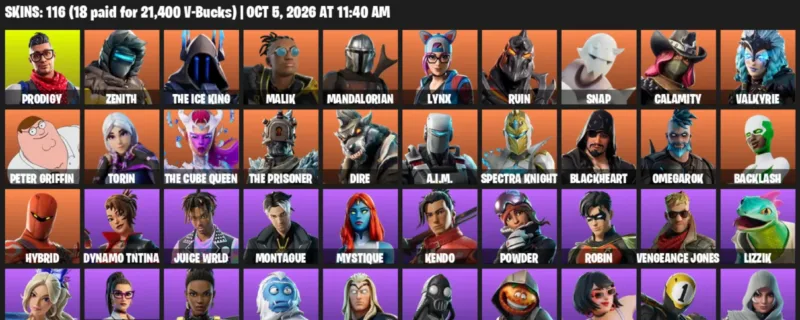 Fortnite account inventory for Prodigy - Zenith - 116 Outfits