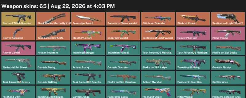 Valorant account inventory for LVL 88 · Reaver Karambit & Blade of Chaos