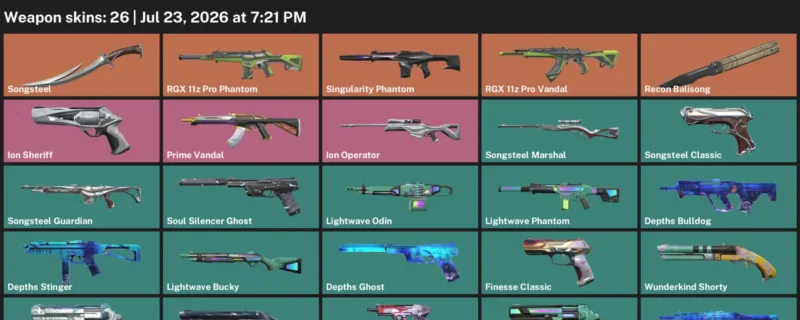 Valorant Accounts listing: LVL 101 · Aero Frenzy & Depths Bulldog · 26 Skins - Diamond 1, 26 skins