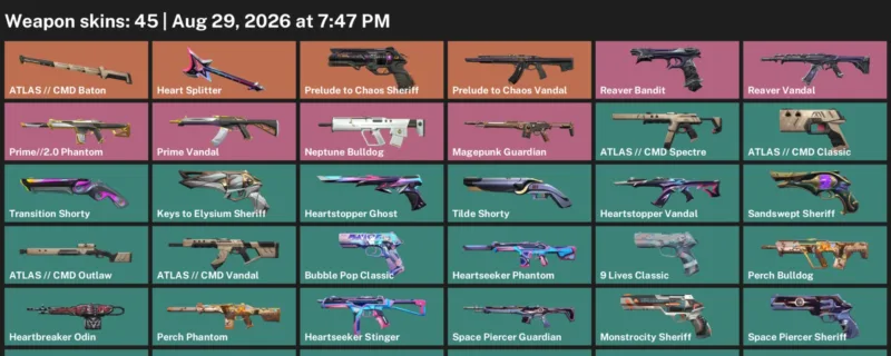 Valorant account inventory for LVL 316 · Cmd Vandal & Cmd Baton