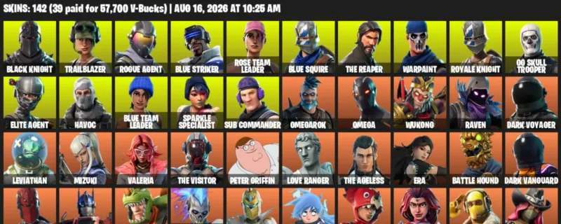 Fortnite account inventory for LVL 1669 - Black Knight - Trailblazer - 142 Outfits
