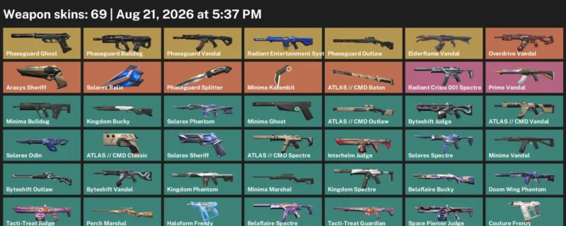Valorant account inventory for LVL 64 · Minima Karambit & Araxys Sheriff