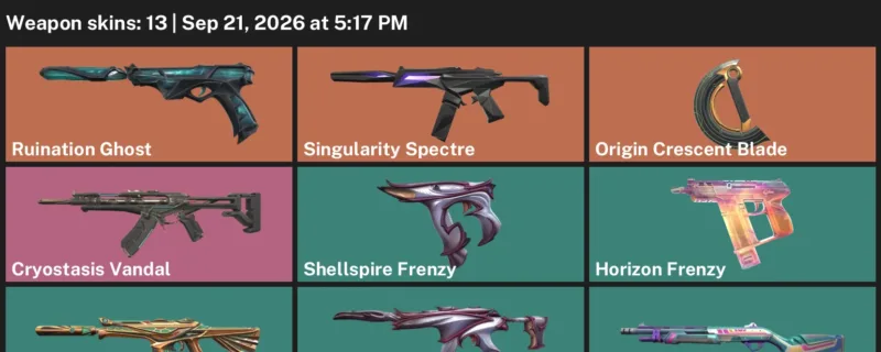 Valorant account inventory for LVL 22 · Origin Crescent Blade & Cryostasis Vandal