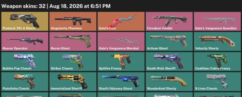 Valorant account inventory for LVL 293 · Forsaken Vandal & Death Wish Sheriff