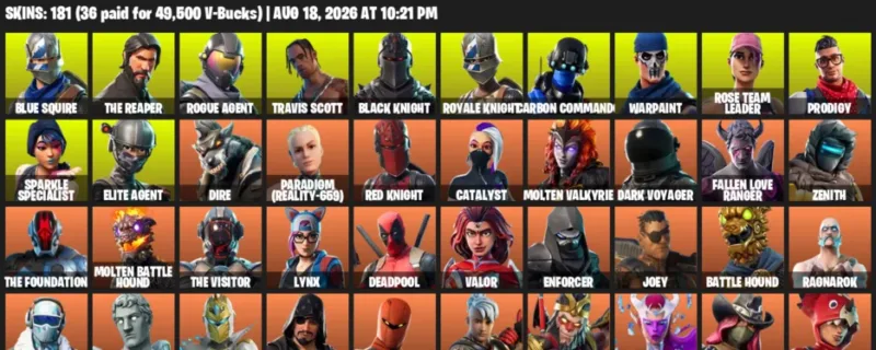Fortnite account inventory for LVL 1798 - Blue Squire - The Reaper - 181 Outfits