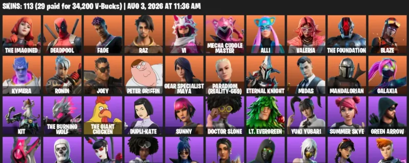 Fortnite account inventory for LVL 2286 - The Imagined - Deadpool - 113 Outfits